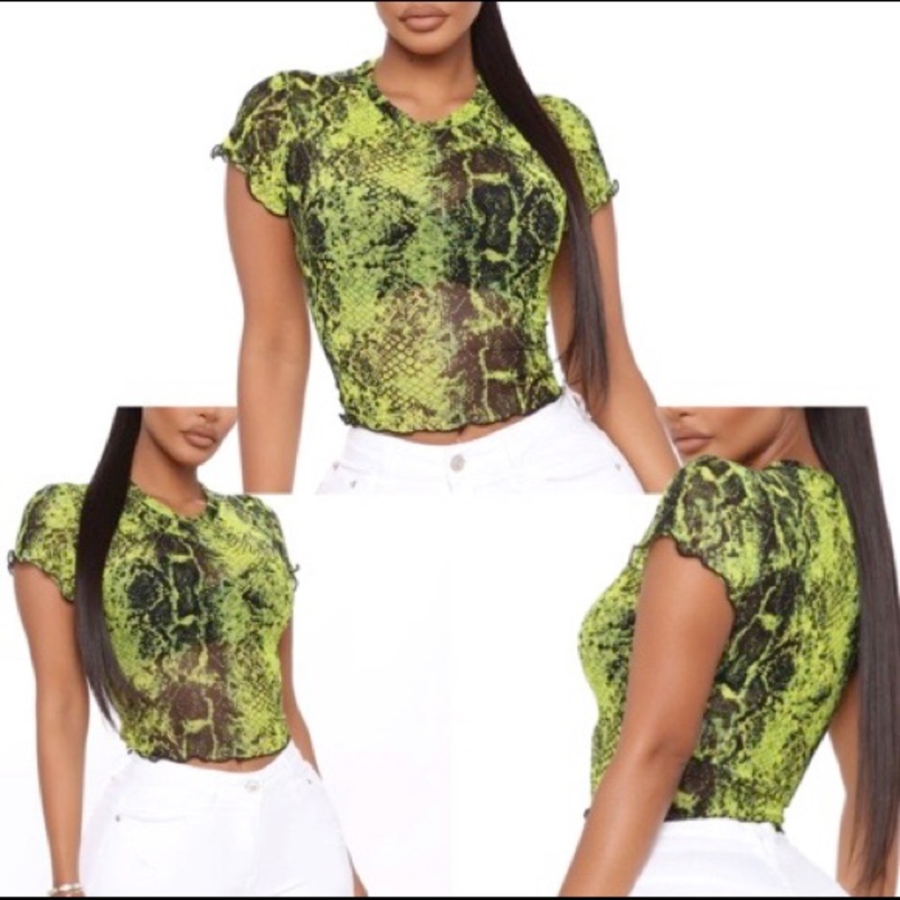 Neon Green & black Mesh crop Top Small